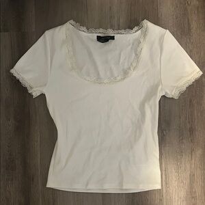 Forever 21 White Lace Trim Short Sleeve Top